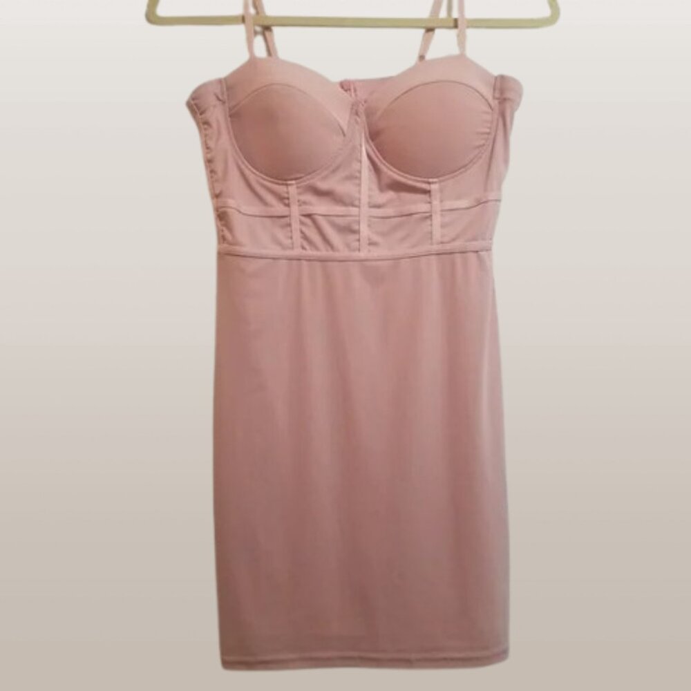 HAUTE MONDE Blush Pink Mesh Structured Bustier Style Bodycon Spring Pastels